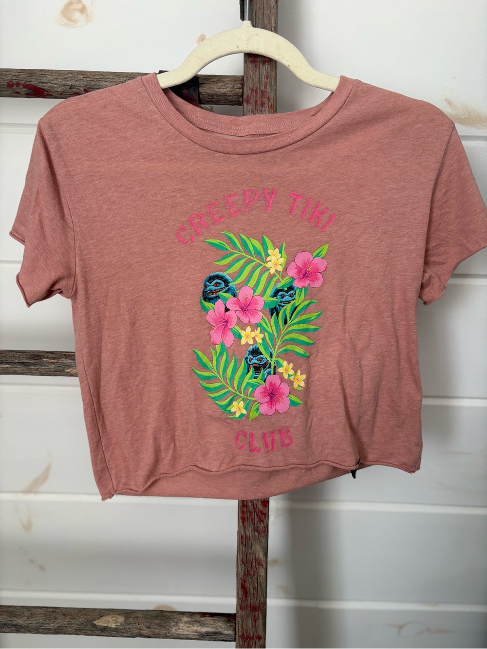 Coral Graphic Crop Tee with Tropical Floral Print